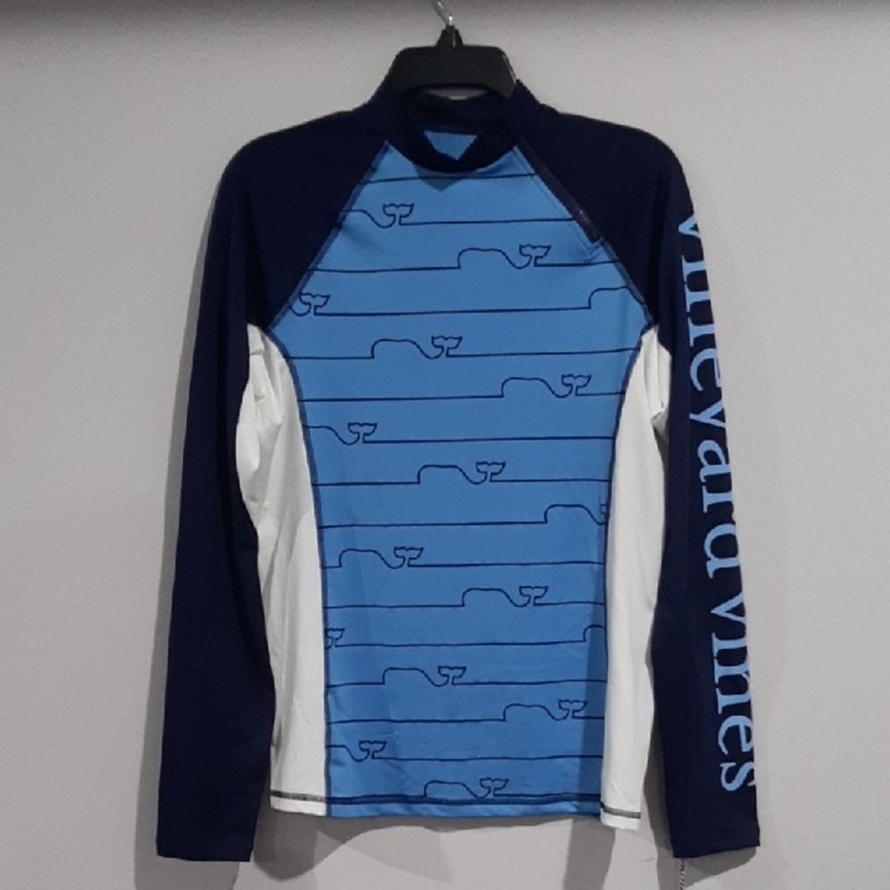 Vineyard Vines Swim Shirt Navy and Light Blue Whale